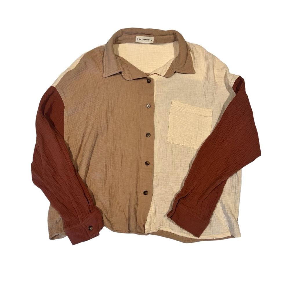 By Together Gauze Colorblock Button-Up Shirt – Size M